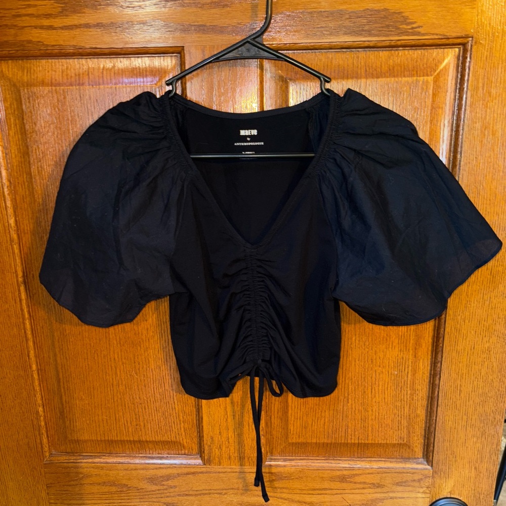 Maeve by Anthropologie Flutter Sleeve Cropped Blouse